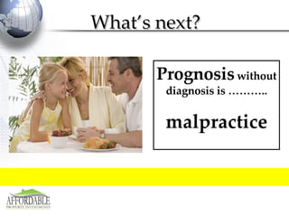 What’s next? Prognosis   without diagnosis is ……….. malpractice 