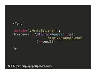 GET	
  Request	
  with	
  HTTPful




HTTPful, http://phphttpclient.com/
 
