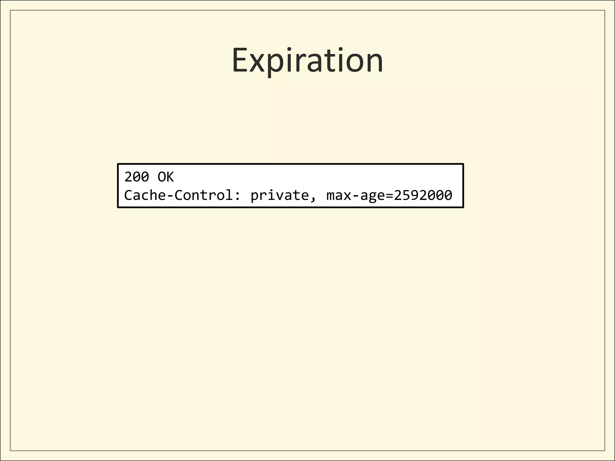 Expiration

200 OK
Cache-Control: private, max-age=2592000
 