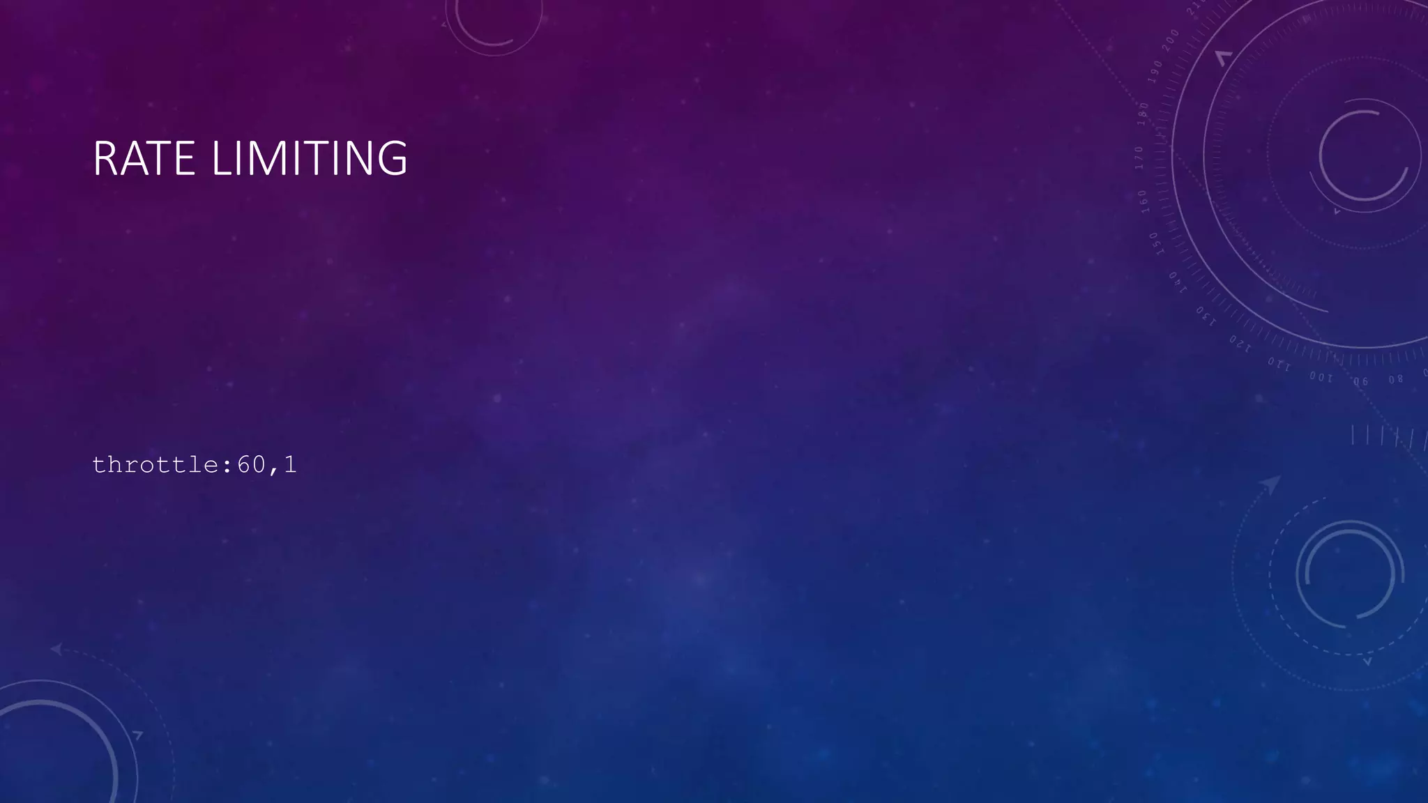 RATE LIMITING
throttle:60,1
 