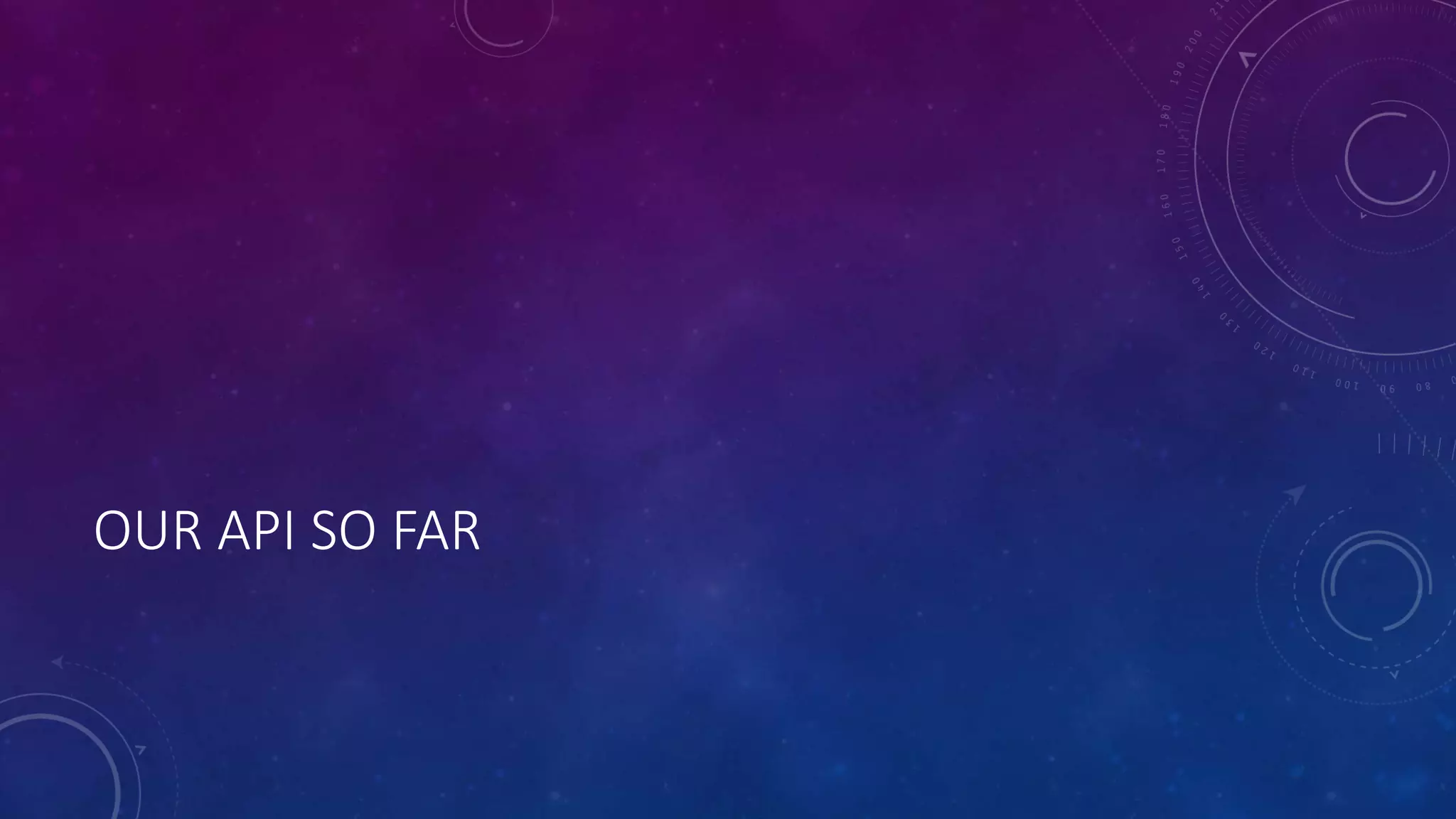 OUR API SO FAR
 