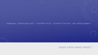 CREATE A NEW LARAVEL PROJECT
composer create-project --prefer-dist laravel/laravel api-development
 