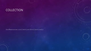 COLLECTION
OurResource::collection($collection);
 