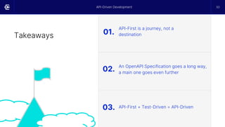 An OpenAPI Specification goes a long way,
a main one goes even further
API-First + Test-Driven = API-Driven
Takeaways
API-First is a journey, not a
destination
50
01.
02.
03.
API-Driven Development
 