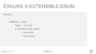 EXKURS X-EXTENSIBLE-ENUM
Beispiel
address_type:
type: string
x-extensible-enum:
- private
- business
 