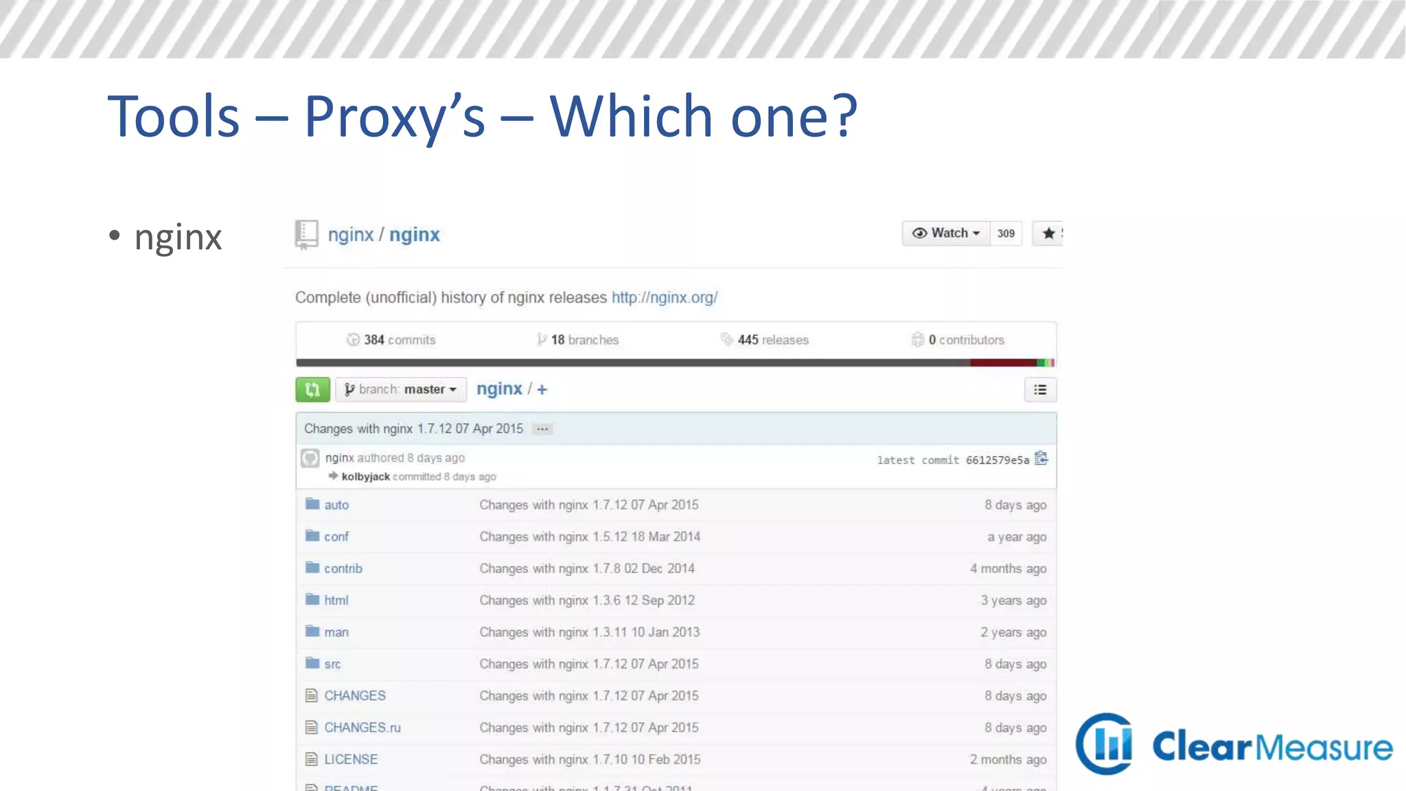 Tools – Proxy’s – Which one?
• nginx
 