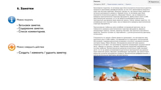 6. Заметки


Можно получать

- Заголовок заметке.
- Содержание заметки.
- Список комментариев.




Можно совершить действие

- Создать / изменить / удалить заметку.
 