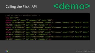 #APItechcomm @sarahmaddox
Demo of a JavaScript API
 