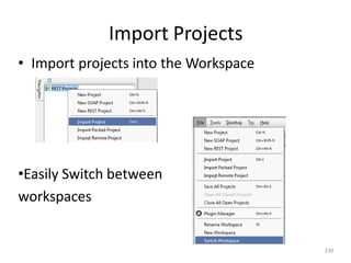 Import Projects
230
• Import projects into the Workspace
•Easily Switch between
workspaces
 