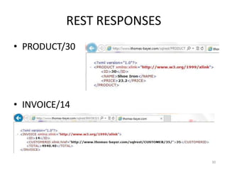 REST RESPONSES
30
• PRODUCT/30
• INVOICE/14
 