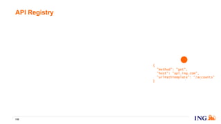 API Registry
138
{
"method": "get",
"host": "api.ing.com",
"urlPathTemplate": "/accounts"
}
 