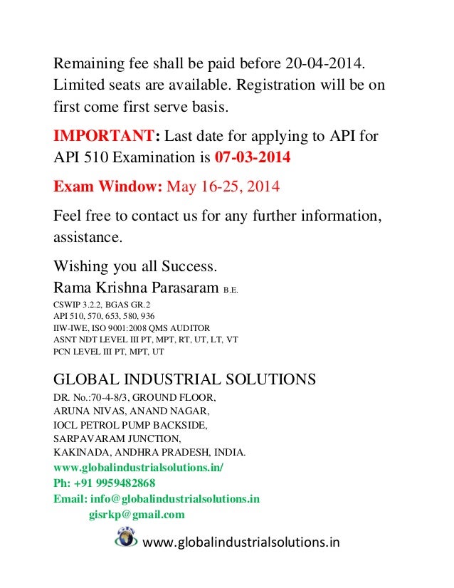 Api 510 Examination Preparatory Course Api 510 examination preparatory course