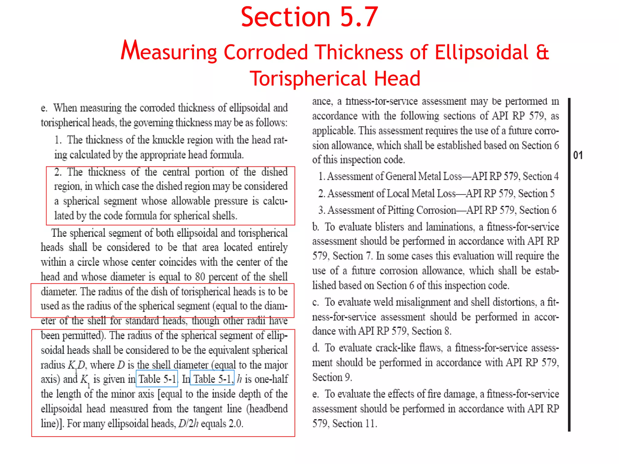 Section 5.7
Measuring Corroded Thickness of Ellipsoidal &
Torispherical Head
 