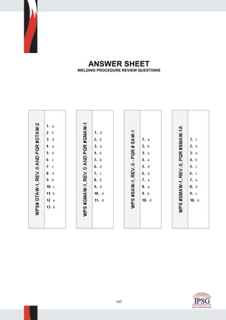 147
ANSWER SHEET
WELDING PROCEDURE REVIEW QUESTIONS
 