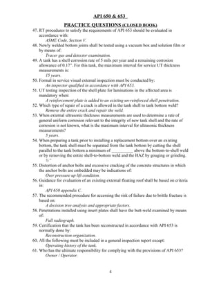 Api 650 & 653 questions closed book with answers | DOC