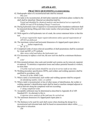 Api 650 & 653 questions closed book with answers | DOC