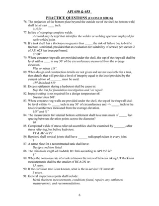 Api 650 & 653 questions closed book with answers | DOC