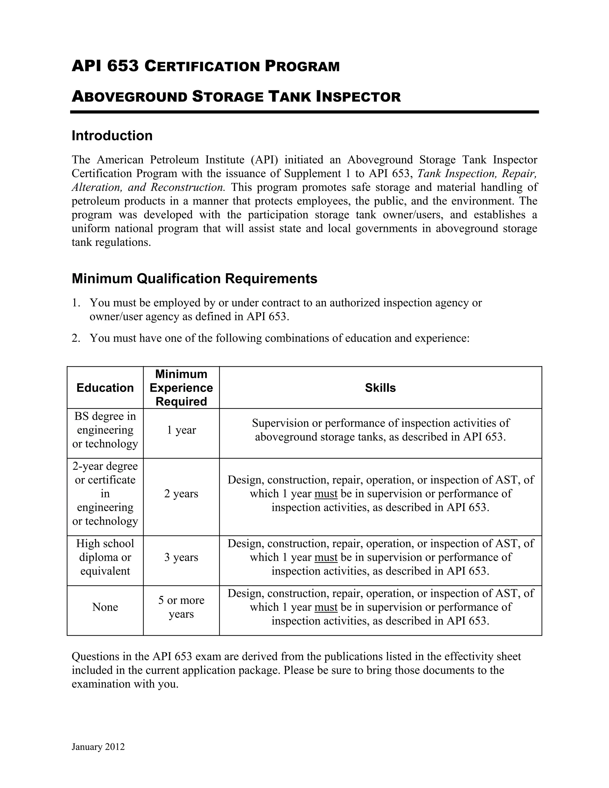 Api653 qualificationfor certification2_2012 PDF