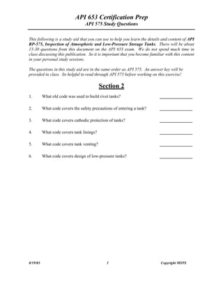 Api 653 study guide | PDF