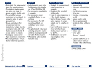 Plan overview 	
<
Pump media characteristics
•	Suspended solids
•	Polymerizing and contaminated
media
•	Poor lubrication properties
•	Hot services
•	Hazardous / environmentally
harmful
•	Leakage may form solids
•	Close to vaporization point
•	Can tolerate dilution with barrier
media
Location, function
•	Between seals
•	Barrier system
(psealchamber
< pbetweenseals
)
•	Lubrication and flushing for the
outboard seal and cooling for
inboard as well as outboard seals.
Configurations
3CW-FB, 3CW-BB, 3CW-FF
Remarks, checkpoints
•	Check with the process engineer if
product contamination is
acceptable.
•	Check barrier fluid compatibility
with the media.
•	In case the system has a strainer or
a filter, check for blockages.
•	Note that the loss of pressure in the
system may cause the pumped
media to enter the entire Plan 54
system.
•	Ensure that the barrier pressure is
always higher than the seal
chamber pressure by at least 1.4
bar (20 PSI).
•	Plan 54 systems need careful
engineering based on the
application.
Application
•	Applications which require higher
heat dissipation, which limits the
use of Plans 53A, 53B, or 53C.
•	For services where product dilution
is acceptable.
•	For services where media is
unsuitable for flushing the inner
seal faces.
•	For services where Plan 53A
cannot be used due to non-
availability of central pressure
source.
•	For applications with high pressure
and/or high temperature or where
an internal circulating device would
not lead to effective circulation.
•	Where a single system is utilized
for multiple seals.
Features
•	Most reliable of all dual pressurized
plans when properly engineered.
•	Provides barrier liquid circulation
and cooling even though the
process pump is in stand-by mode.
•	The pumped fluid becomes
contaminated but never leaks to the
atmosphere unless the system
pressure is lost.
•	Ensures positive barrier fluid
circulation and better heat
dissipation due to higher flow rates
as compared to 53A, 53B or 53C.
Heat is removed with the help of
a water cooler or an air cooler.
•	Uses a pump to ensure barrier
liquid circulation and pressurization.
•	May employ a nitrogen / inert gas
blanket for barrier oil applications.
Plan 54	
<
Applicable Seals & Systems	
<
Drawings 	
<
 