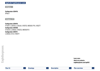 Plan overview 	
<
Learn more
about our products:
eagleburgmann.com/api682
Applicable EagleBurgmann seals
Category 1
Configuration 3CW-FB:
APItex-T
Category 2/3
Configuration 3CW-FB:
H75A4-T, LL9DTUU, LL9DJUU, LY9DTSS, MBS682-PTA, LY9DZTT
Configuration 3CW-BB:
H75A4-B, LL9DKUU, LY9DZSS, MBS682P-D
Configuration 3CW-FF:
LL9DSUU, SH-D, LY9DSTT
Plan 54	
<
Description 	
<
Drawings 	
<
 