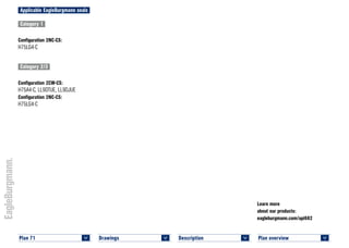 Plan overview 	
<
Learn more
about our products:
eagleburgmann.com/api682
Applicable EagleBurgmann seals
Category 1
Configuration 2NC-CS:
H75LG4-C
Category 2/3
Configuration 2CW-CS:
H75A4-C, LL9DTUE, LL9DJUE
Configuration 2NC-CS:
H75LG4-C
Plan 71	
<
Description 	
<
Drawings 	
<
 