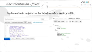 Síguenos en @apiaddicts
Documentación - fakes
Implementando un fake con las interfaces de entrada y salida
 