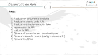 Síguenos en @apiaddicts
1) Realizar un documento funcional
2) Realizar el diseño de la API
3) Realizar una implementación ...