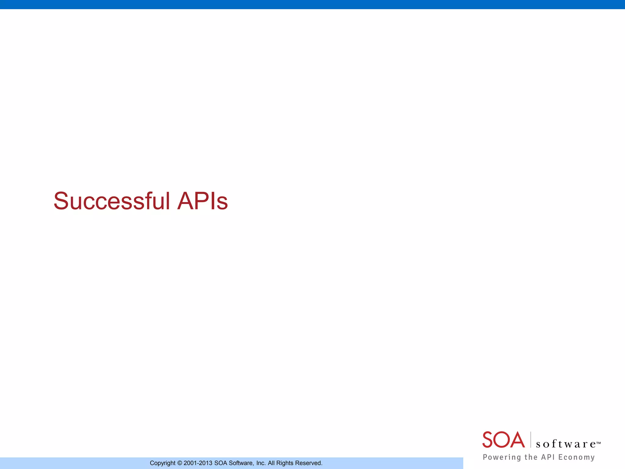 Successful APIs

Copyright © 2001-2013 SOA Software, Inc. All Rights Reserved.

 