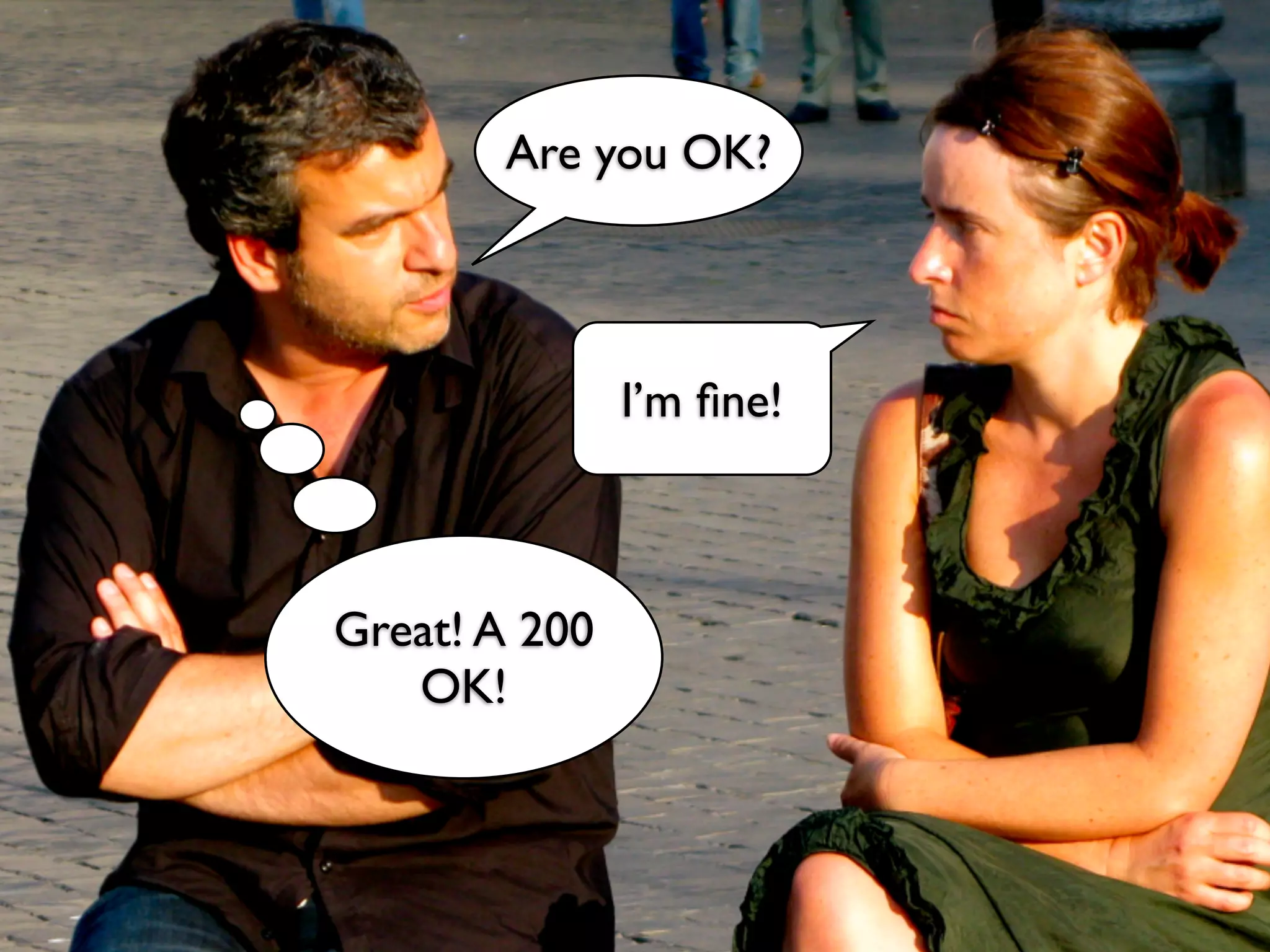 Are you OK?




               I’m ﬁne!



Great! A 200
   OK!
 