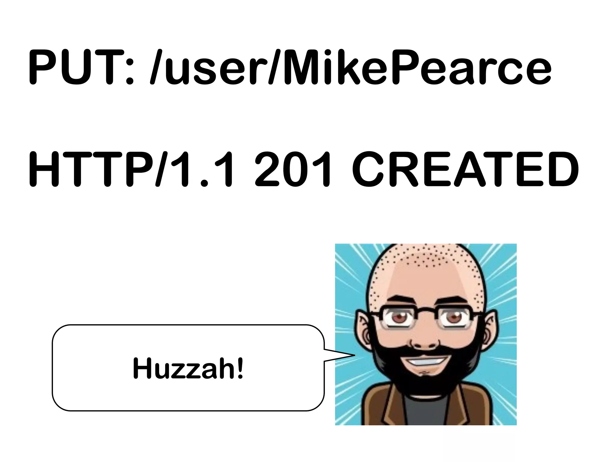 PUT: /user/MikePearce

HTTP/1.1 201 CREATED


    Huzzah!
 