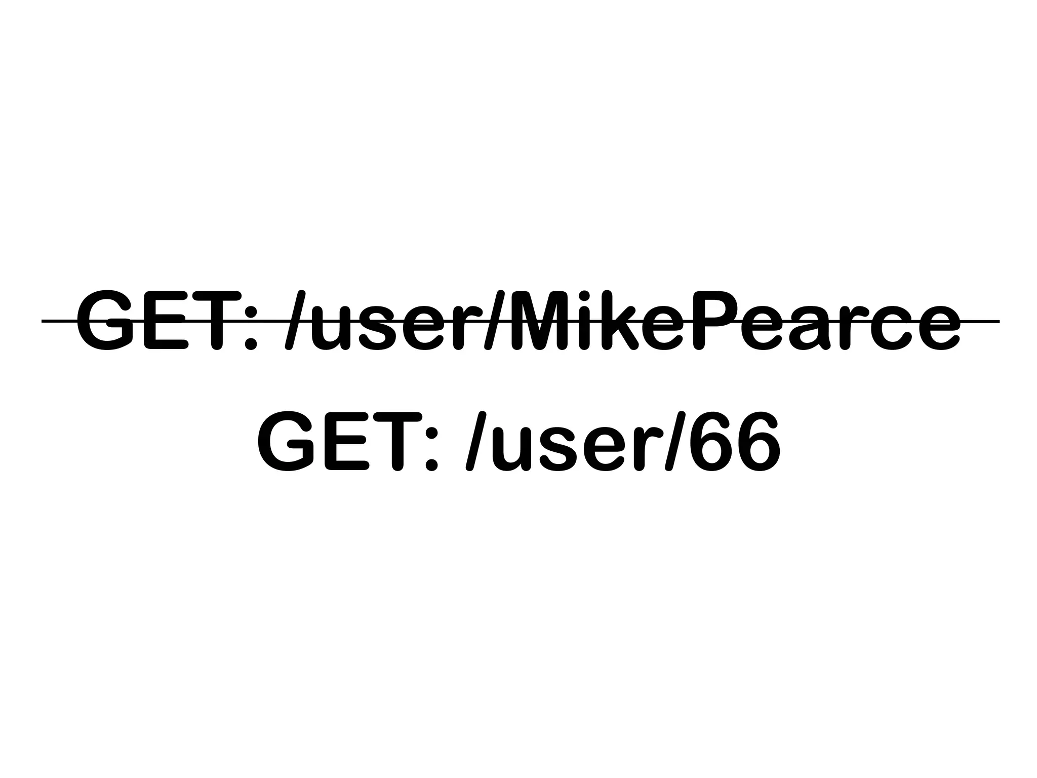 GET: /user/MikePearce
    GET: /user/66
 