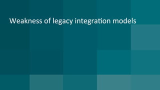 15	
   ©	
  2015	
  CA.	
  ALL	
  RIGHTS	
  RESERVED.	
  
ESB	
  Architecture	
  diagram	
  showing	
  gaps	
  
ESB	
  
Connectors	
  /	
  Adapters	
  
Mobile	
  /	
  Security	
  Gateway	
  
API	
  Lifecycle	
  /	
  Governance	
  
Mobile	
  /	
  IoT	
  enablement	
  
Business	
  logic	
  
 