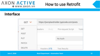How to use Retrofit
June 2, 2018 Basel Department - Automation Team 15
Interface
 
