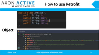 How to use Retrofit
Object
June 2, 2018 Basel Department - Automation Team 19
 