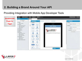 2. Building a Brand Around Your API

Providing Integration with Mobile App Developer Tools

 SendGrid API
  Plugin for
    Tiggzi




                                                        Layer 7 Confidential
                                                    Layer 7 Confidential       15
 