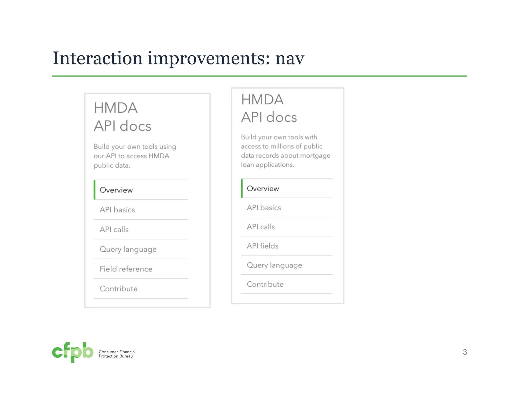 3 
Interaction improvements: nav 
 