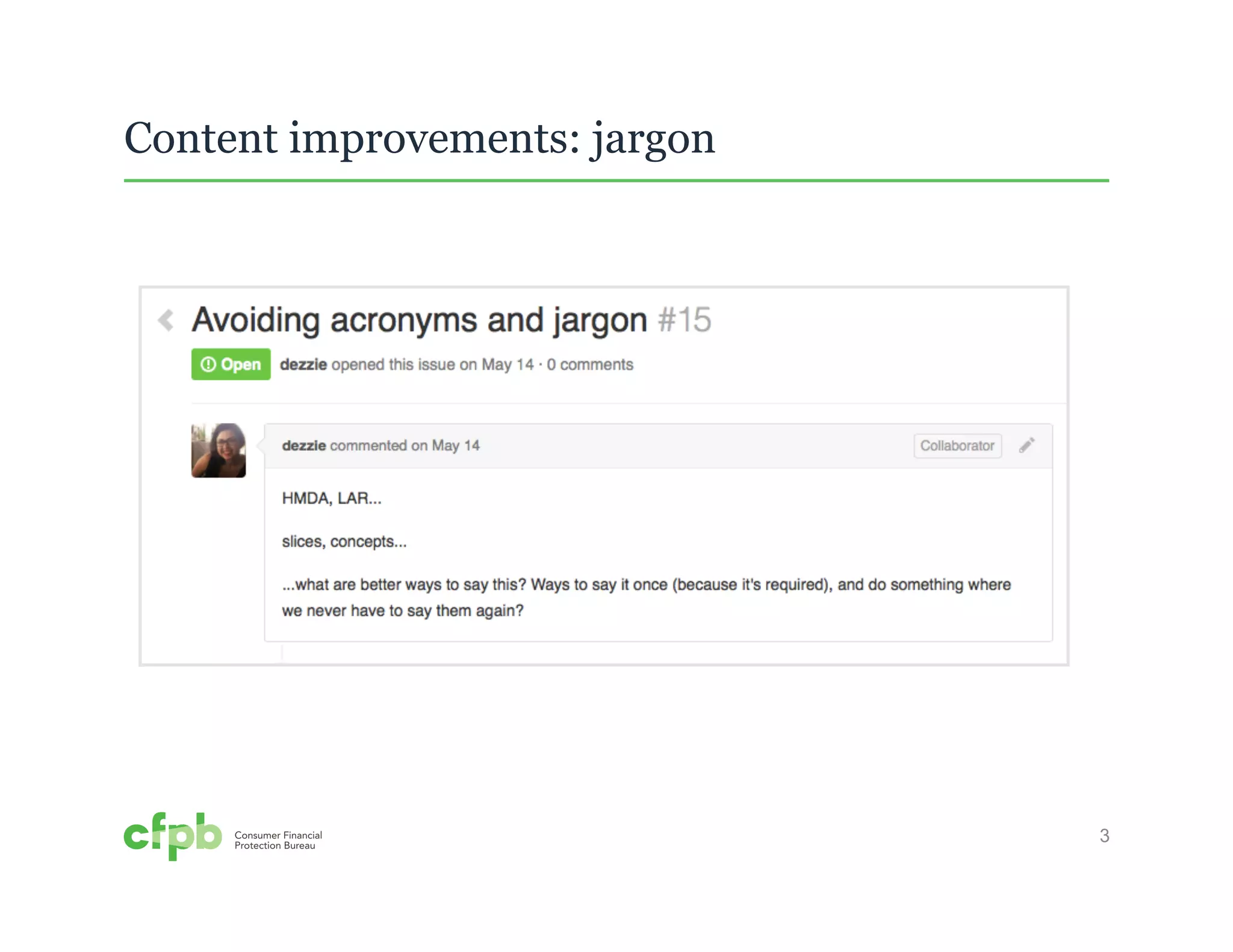 3 
Content improvements: jargon 
 