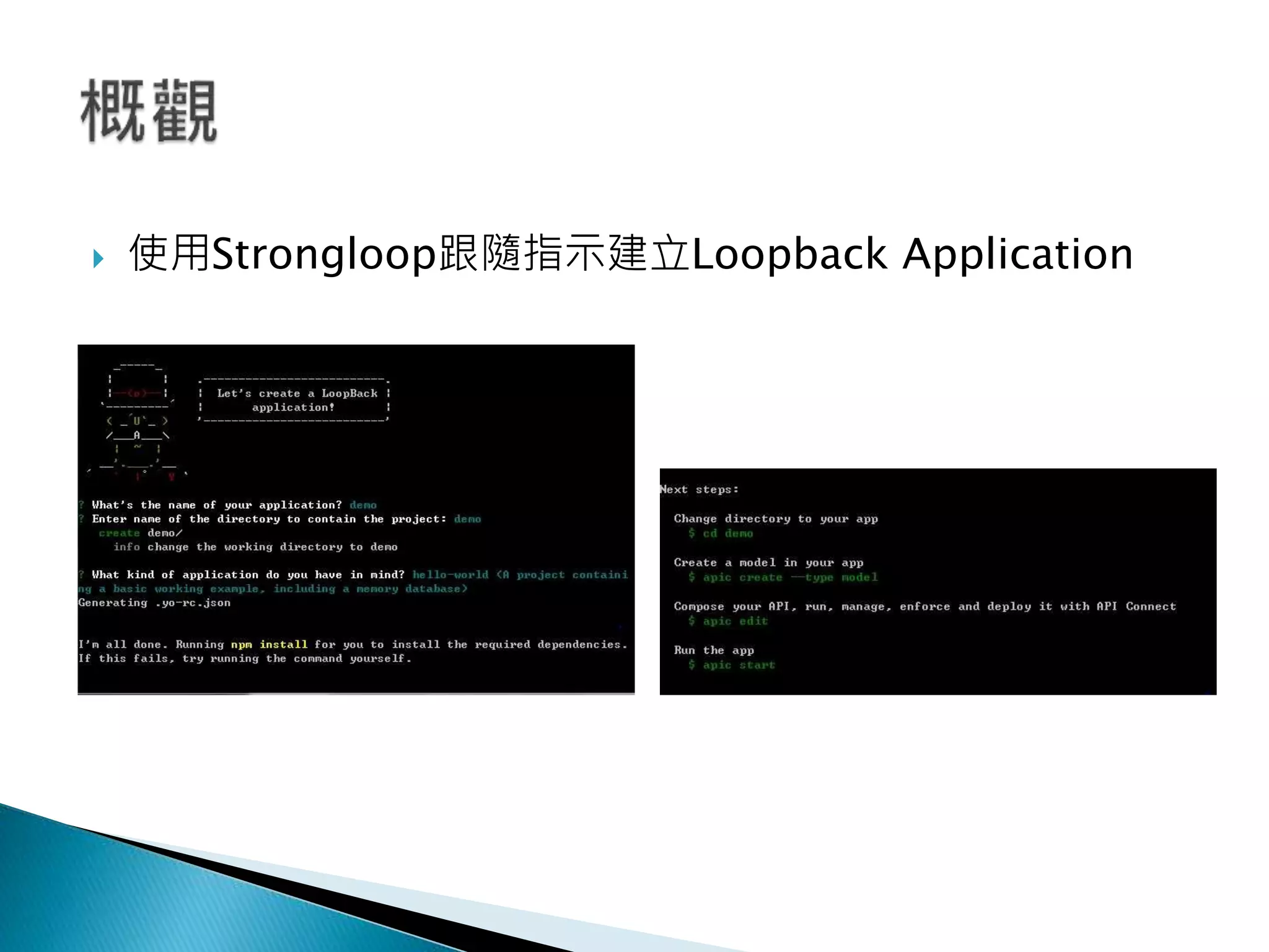  使用Strongloop跟隨指示建立Loopback Application
 