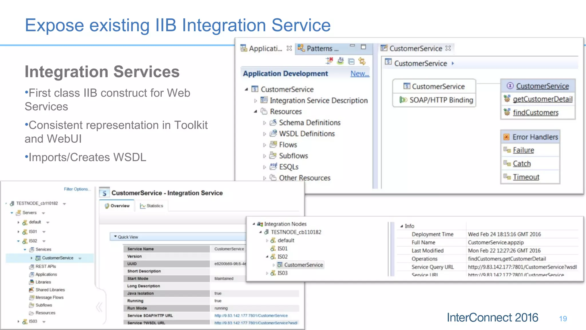 Expose existing IIB Integration Service
19
Integration Services
•First class IIB construct for Web
Services
•Consistent representation in Toolkit
and WebUI
•Imports/Creates WSDL
 