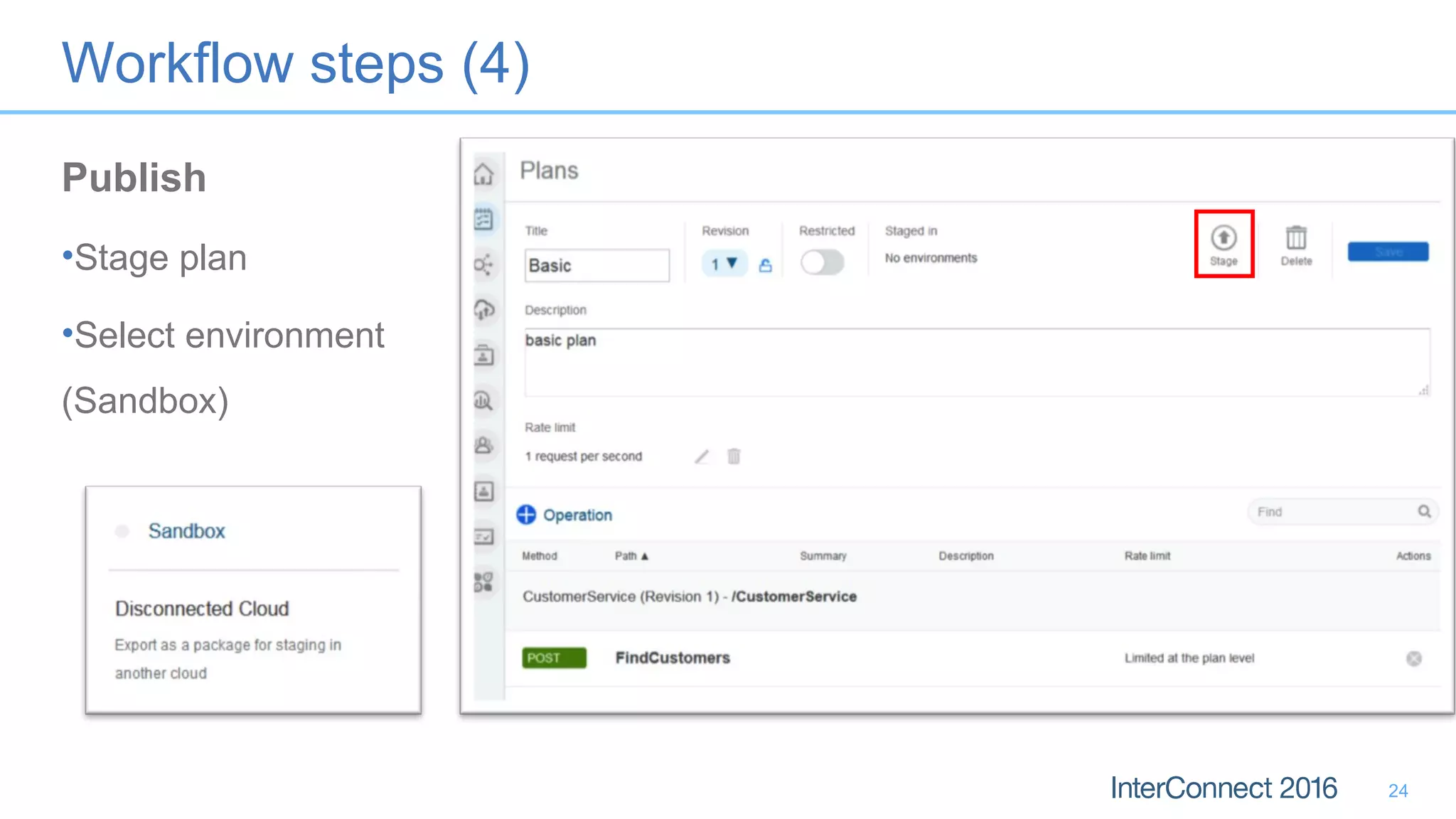 Workflow steps (4)
24
Publish
•Stage plan
•Select environment
(Sandbox)
 