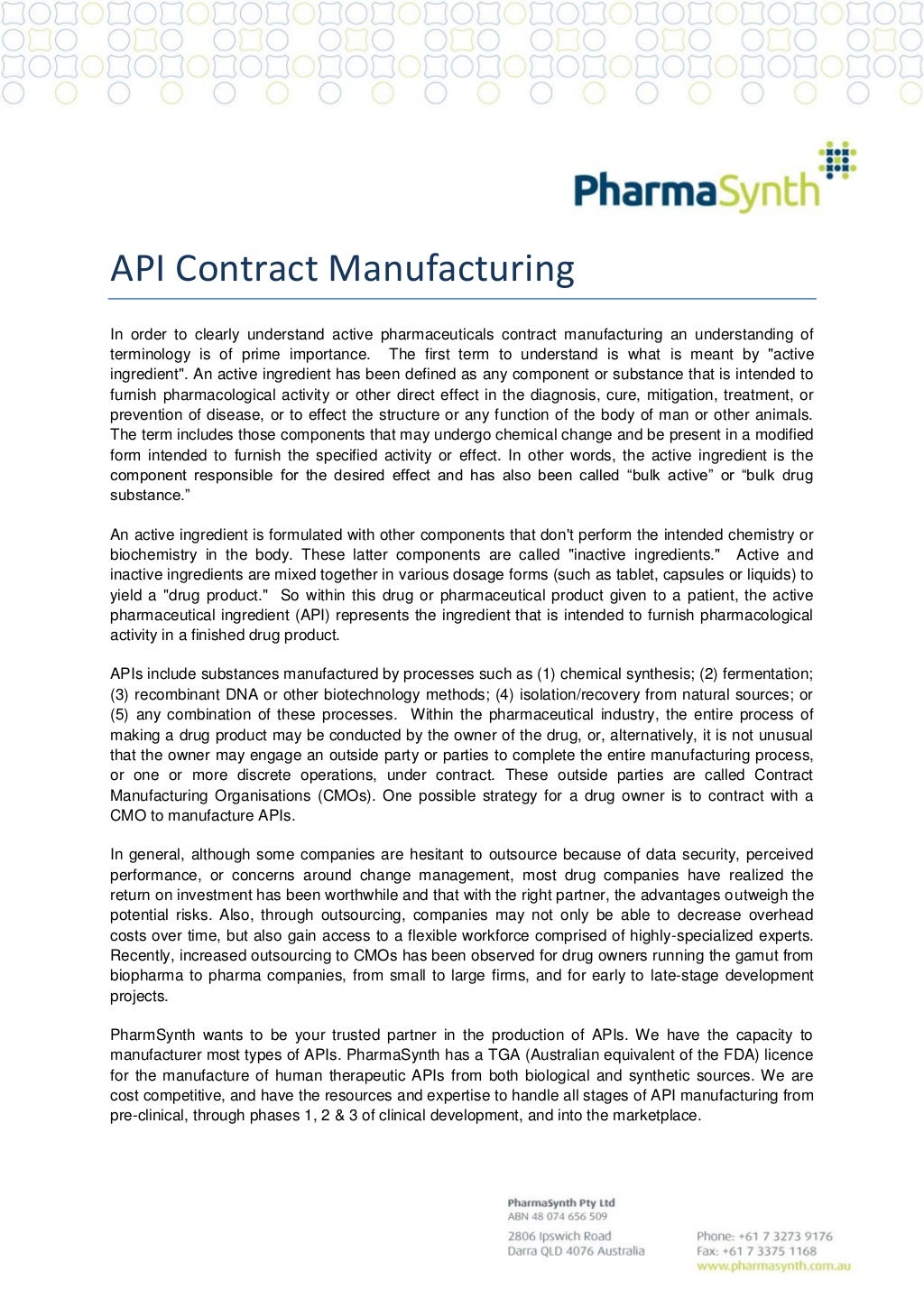 API Contract Manufacturing