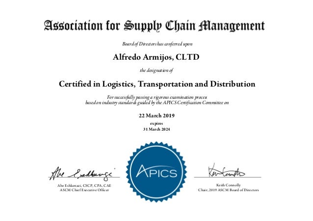 Apics Cltd Original Certificate