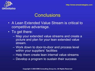 http://www.emsstrategies.com




                      Conclusions
• A Lean Extended Value Stream is critical to
  competi...
