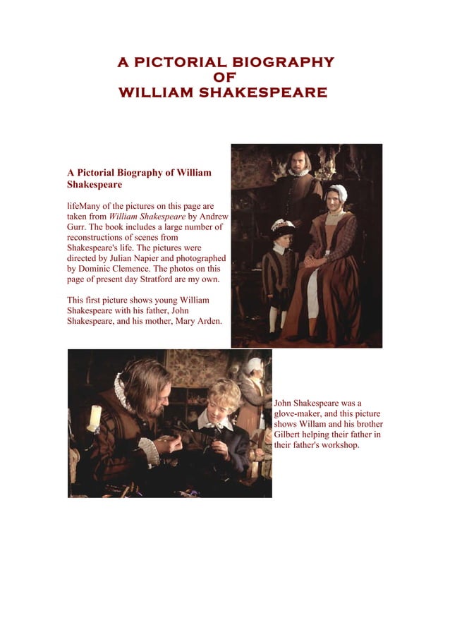 Biographical Information About Shakespeare A pictorial biography_of_william_shakespeare | PDF