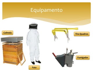 Equipamento
Colmeia
Fato
Fumigador
Tira Quadros
 