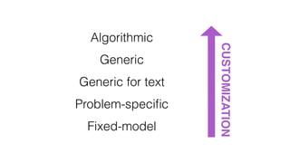 CUSTOMIZATION
Algorithmic
Generic
Generic for text
Problem-speciﬁc
Fixed-model
 