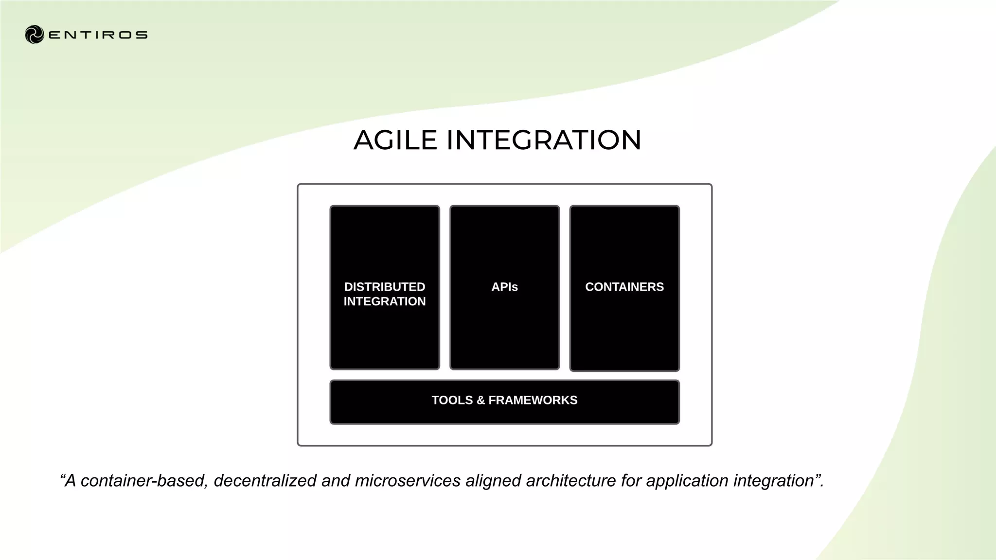 “A container-based, decentralized and microservices aligned architecture for application integration”.
 
