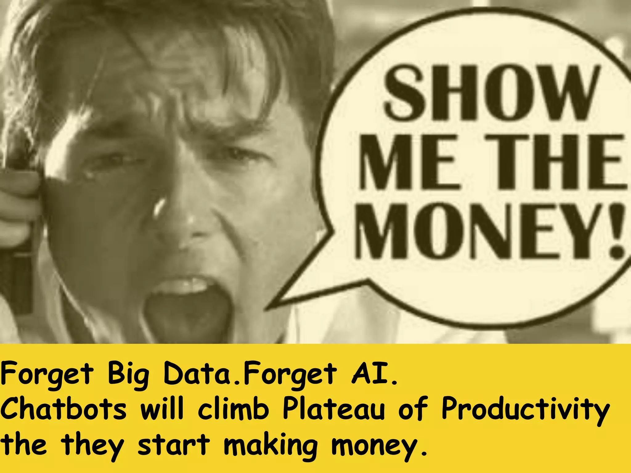 Forget Big Data.Forget AI.
Chatbots will climb Plateau of Productivity
the they start making money.
 