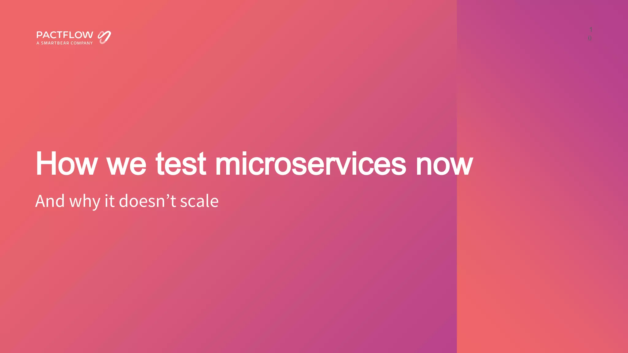 1
0
How we test microservices now
And why it doesn’t scale
 